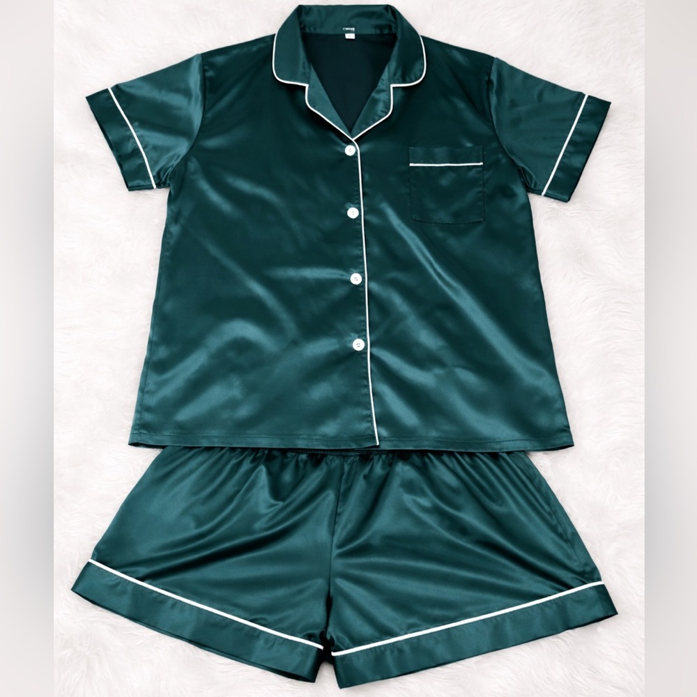 Emerald Green Satin Pajama Set